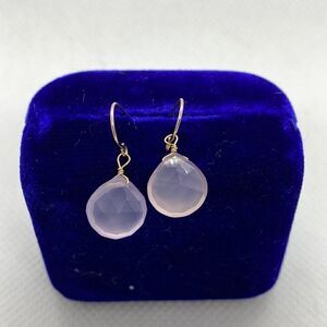 💛 14k Yellow Gold Pink Quartz Hook Earrings